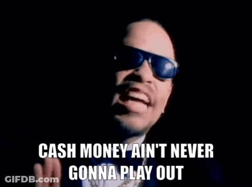Man In Sunglasses And Bow Tie Says Cash Money Ain't Never Gonna Play Out GIF