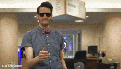Man In Sunglasses And Bow Tie With Answering Machine GIF