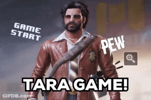 Man In Sunglasses And Brown Leather Jacket Says Tara Game GIF