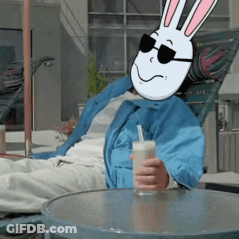 Man In Sunglasses And Bunny Mask Holding Drink GIF