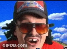 Man In Sunglasses And Confederate Flag Hat Making Funny Face GIF