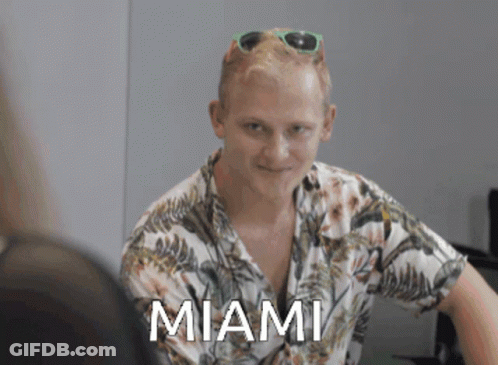 Man In Sunglasses And Hawaiian Shirt Says Miami GIF