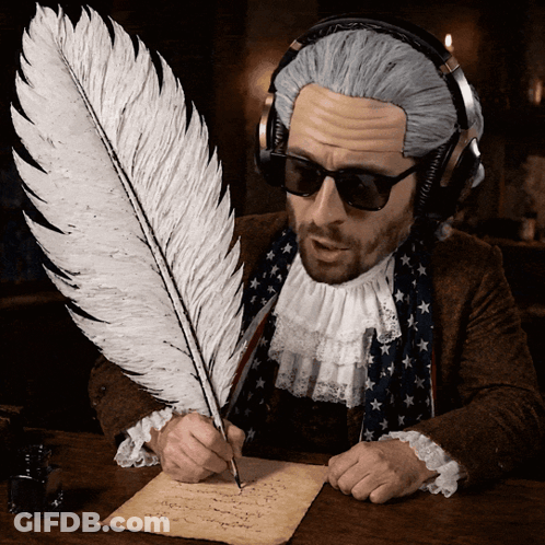 Man In Sunglasses And Headphones Writing With Feather Pen GIF