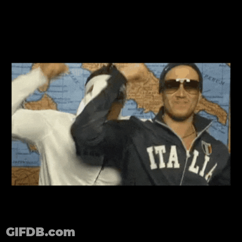 Man In Sunglasses And Jacket Saying Italia GIF
