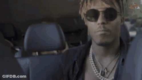 Man In Sunglasses And Necklace In Back Of Car GIF