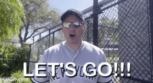 Man In Sunglasses And NY Hat Says Let's Go GIF
