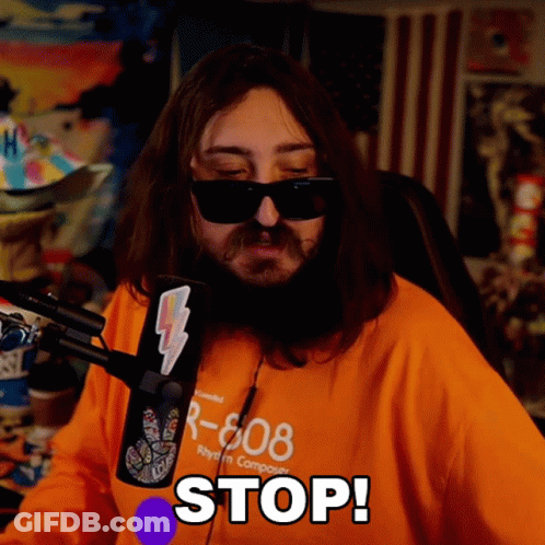 Man In Sunglasses And Orange Shirt Saying R-808 GIF