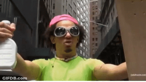 Man In Sunglasses And Pink Hat Holding White Container GIF