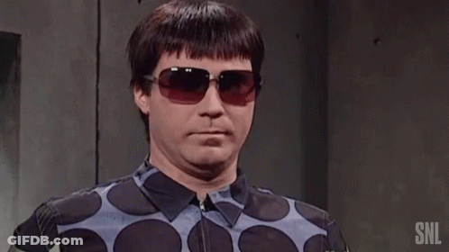 Man In Sunglasses And Polka Dot Shirt With SNL Text GIF