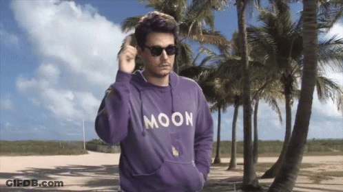 Man In Sunglasses And Purple Moon Sweatshirt GIF