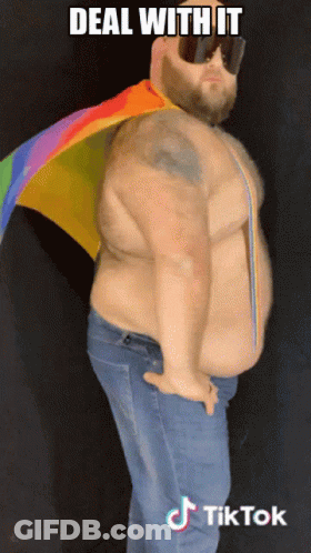 Man In Sunglasses And Rainbow Cape Saying Deal With It GIF