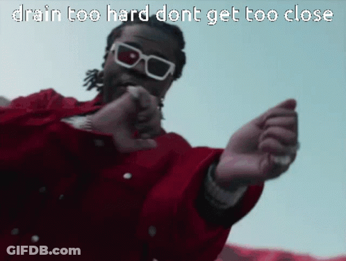 Man In Sunglasses And Red Jacket Saying Drain Too Hard Don't Get Too Close GIF