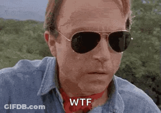 Man In Sunglasses And Red Scarf Saying WTF GIF