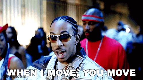 Man In Sunglasses And Red Shirt Saying When I Move You Move GIF