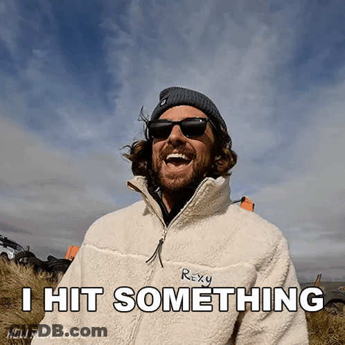 Man In Sunglasses And Rexy Jacket Saying I Hit Something GIF