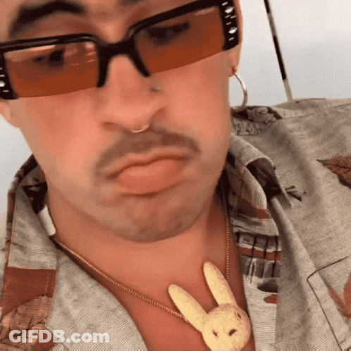 Man In Sunglasses And Stuffed Bunny Necklace GIF