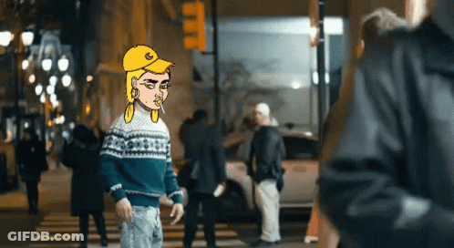 Man In Sunglasses And Sweater Dancing On Boardwalk, Another Watching GIF