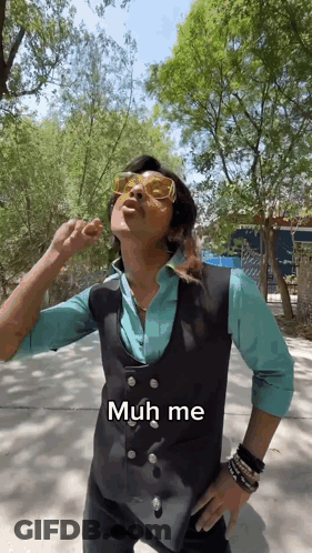 Man In Sunglasses And Vest Says Muh Me GIF
