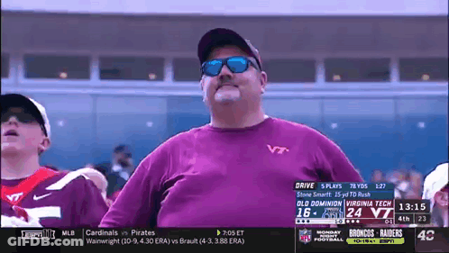 Man In Sunglasses And Vt Shirt Watching Football GIF