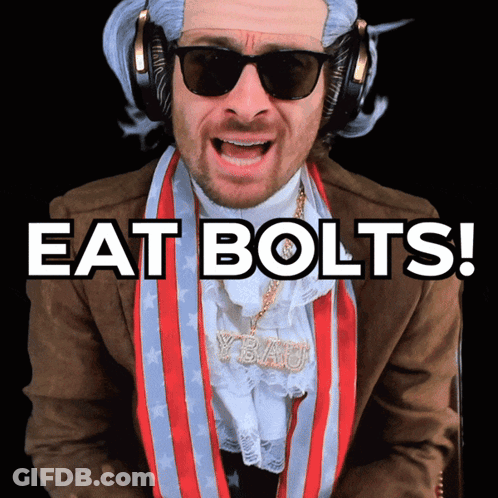 Man In Sunglasses And Wig Says Eat Bolts GIF