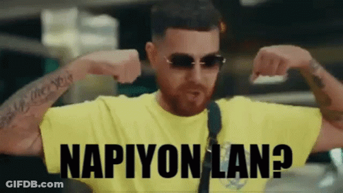 Man In Sunglasses And Yellow Shirt Flexing Muscles GIF