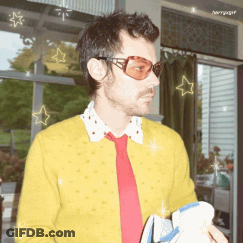 Man In Sunglasses And Yellow Sweater Harryxgif GIF