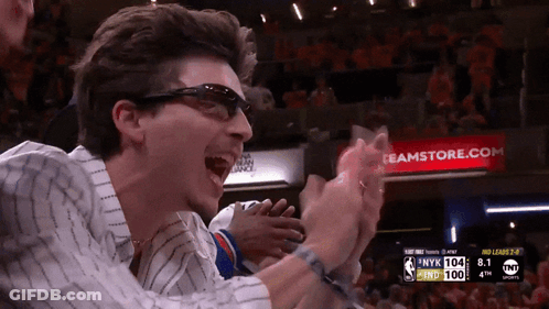 Man In Sunglasses Applauding At Basketball Game Banner Bamstore.com GIF