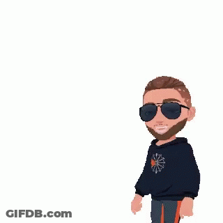 Man In Sunglasses Dancing In Front Of Purple Yus Letters GIF