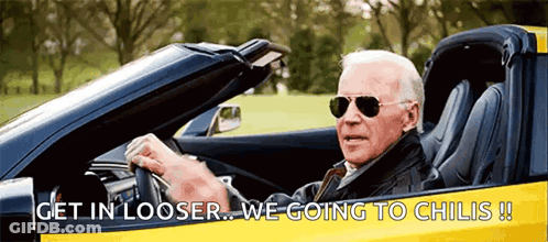 Man In Sunglasses Driving Sports Car Saying Get In Looser We Going To Chilis GIF