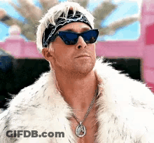 Man In Sunglasses Fur Coat And Bandana GIF