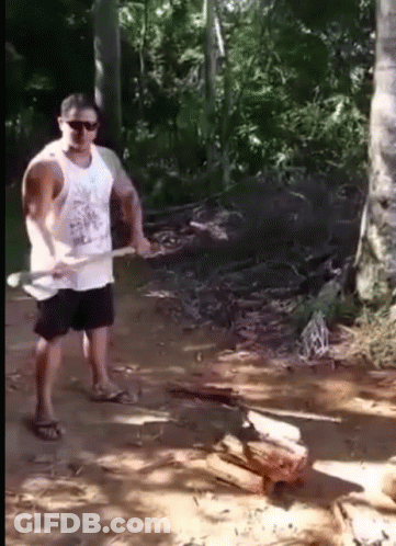 Man In Sunglasses Holding Axe In Dirt GIF