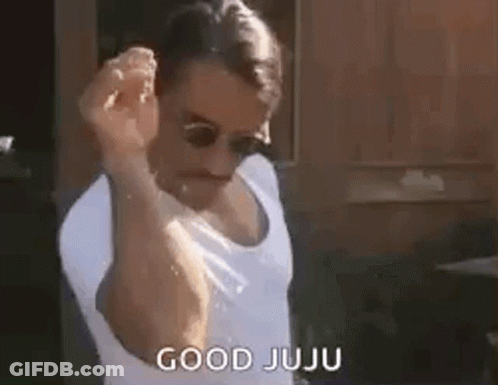 Man In Sunglasses Holding Food Saying Good Juju GIF