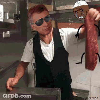 Man In Sunglasses Holding Meat With Crying Cartoon GIF