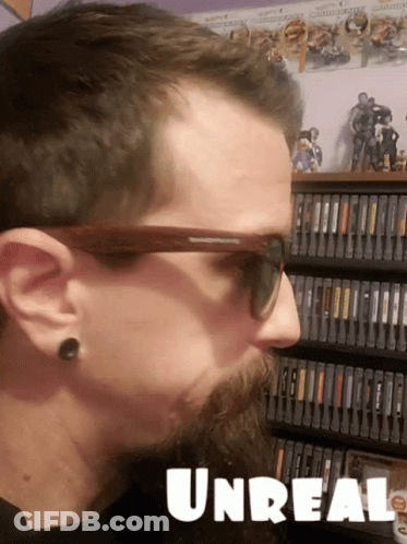 Man In Sunglasses In Front Of Bookshelf Unreal GIF