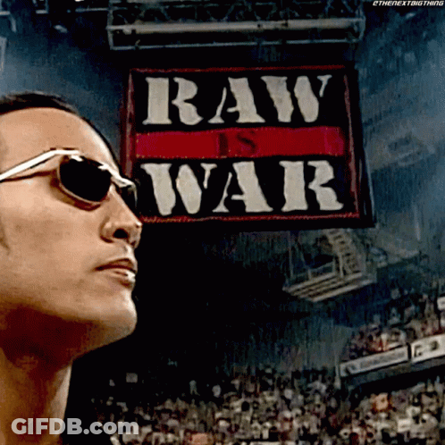 Man In Sunglasses Looking At Raw Is War Sign GIF