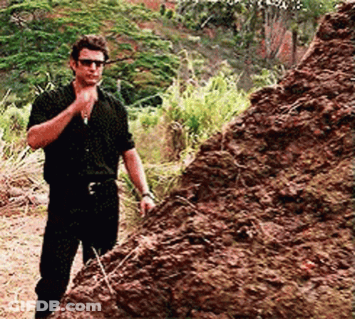 Man In Sunglasses Next To Large Dirt Pile GIF