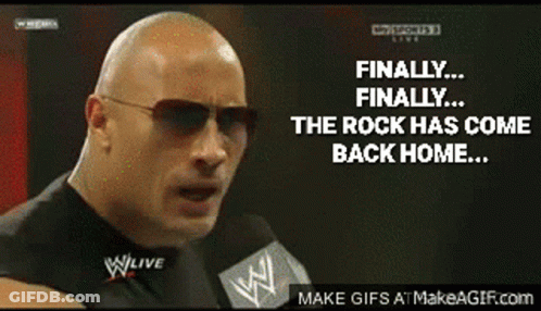 Man In Sunglasses Saying Finally Finally The Rock Has Come Back Home GIF