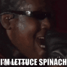 Man In Sunglasses Says I'm Lettuce Spinach At Mic GIF