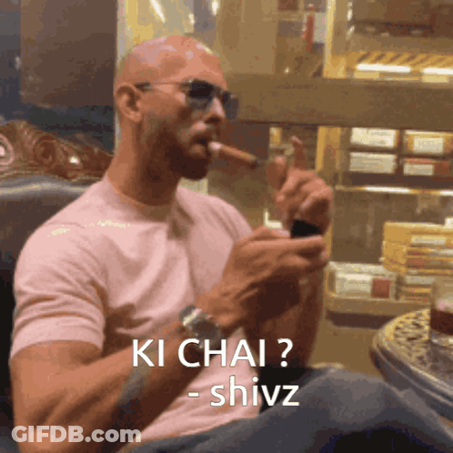 Man In Sunglasses Smoking Cigar Saying Ki Chai GIF