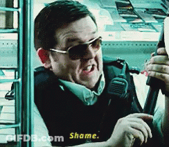 Man In Sunglasses Vest Holding Gun Saying Shame GIF