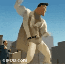 Man In Superhero Costume In City GIF