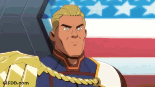 Man In Superhero Costume In Front Of American Flag GIF
