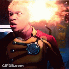 Man In Superhero Costume With Flame On Head GIF