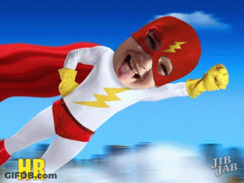 Man In Superhero Costume With Yellow HR GIF