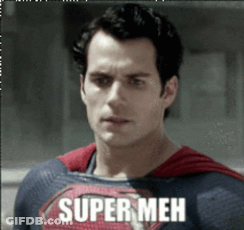 Man In Superman Costume With Super Meh GIF