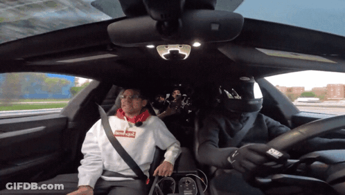 Man In Supreme Hoodie Sitting In Car GIF