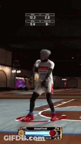 Man In Supreme Shirt Playing Basketball Video Game GIF