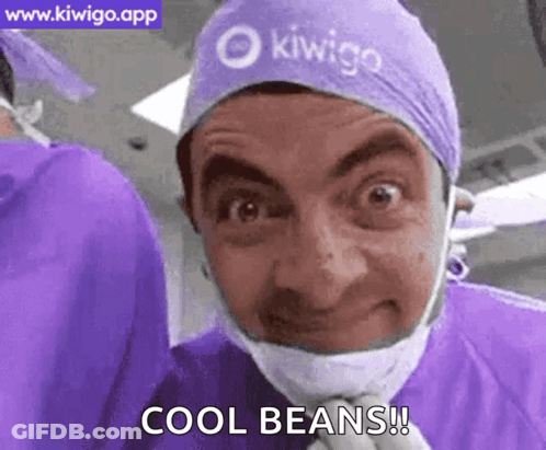 Man In Surgical Cap And Mask Says Cool Beans GIF