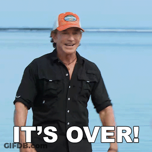 Man In Survivor Hat Saying It's Over Raising Arms GIF
