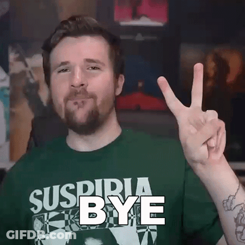 Man In Suspiria Bye Shirt Giving Peace Sign GIF